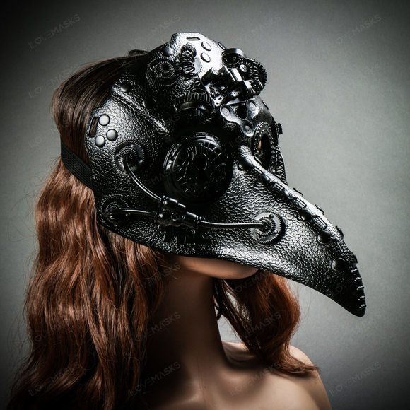 Long Nose Plague Doctor Steampunk Masquerade Mask - Black - Picture 8 of 9